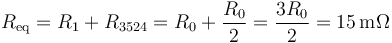 R_\mathrm{eq}=R_{1}+R_{3524}=R_0+\frac{R_0}{2}=\frac{3R_0}{2}=15\,\mathrm{m}\Omega