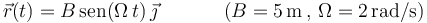 \vec{r}(t)=B\,\mathrm{sen}(\Omega\, t)\,\vec{\jmath}\,\,\,\,\,\,\,\,\,\,\,\,\,\,\,\,\,\,\,\,
(B = 5\,\mathrm{m}\,,\,\Omega = 2 \,\mathrm{rad/s})