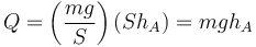 Q=\left(\frac{mg}{S}\right)(Sh_A)=mgh_A