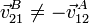 \vec{v}^B_{21}\neq -\vec{v}^A_{12}
