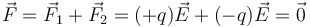 \vec{F}=\vec{F}_1+\vec{F}_2=(+q)\vec{E}+(-q)\vec{E}=\vec{0}