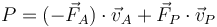 P = (-\vec{F}_A)\cdot\vec{v}_A+\vec{F}_P\cdot\vec{v}_P