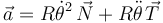 
\vec{a} = R\dot{\theta}^2\,\vec{N} + R\ddot{\theta}\,\vec{T}
