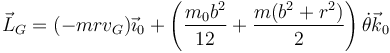 \vec{L}_G=(-mrv_G)\vec{\imath}_0+\left(\frac{m_0b^2}{12}+\frac{m(b^2+r^2)}{2}\right)\dot{\theta}\vec{k}_0