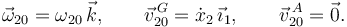 
\vec{\omega}_{20} = \omega_{20}\,\vec{k},
\qquad
\vec{v}^{\,G}_{20} = \dot{x}_2\,\vec{\imath}_1,
\qquad
\vec{v}^{\,A}_{20} = \vec{0}.
