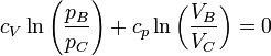 c_V\ln\left(\frac{p_B}{p_C}\right)+c_p\ln\left(\frac{V_B}{V_C}\right) = 0