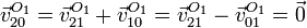 
  \vec{v}_{20}^{O_1}=\vec{v}_{21}^{O_1}+\vec{v}_{10}^{O_1}=\vec{v}_{21}^{O_1}-\vec{v}_{01}^{O_1}=\vec{0} 
