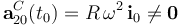 \mathbf{a}_{20}^C(t_0)=R\!\ \omega^2\!\  \mathbf{i}_0\neq\mathbf{0}