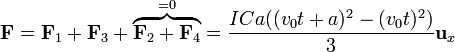 \mathbf{F}=\mathbf{F}_1+\mathbf{F}_3+\overbrace{\mathbf{F}_2+\mathbf{F}_4}^{=0}=\frac{ICa((v_0t+a)^2-(v_0t)^2)}{3}\mathbf{u}_x