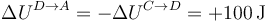 \Delta U^{D\to A} = -\Delta U^{C\to D}=+100\,\mathrm{J}