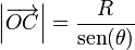 \left|\overrightarrow{OC}\right| = \frac{R}{\mathrm{sen}(\theta)}