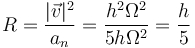 R=\frac{|\vec{v}|^2}{a_n}=\frac{h^2\Omega^2}{5h\Omega^2}=\frac{h}{5}