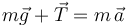 m\vec{g}+\vec{T}=m\,\vec{a}