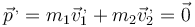 \vec{p}^{\,,}=m_1\vec{v}_1^{\,,}+m_2\vec{v}_2^{\,,}=\vec{0}