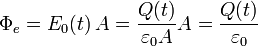 
\Phi_e = E_0(t)\,A = \dfrac{Q(t)}{\varepsilon_0A}A = \dfrac{Q(t)}{\varepsilon_0}
