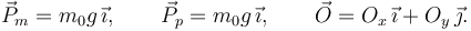 
\vec{P}_m = m_0g\,\vec{\imath}, \qquad \vec{P}_p = m_0g\,\vec{\imath}, \qquad \vec{O} = O_x\,\vec{\imath} + O_y\,\vec{\jmath}.
