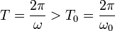 T=\frac{2\pi}{\omega}>T_0=\frac{2\pi}{\omega_0}