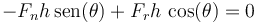 -F_n h\,\mathrm{sen}(\theta)+F_r h\,\cos(\theta) = 0