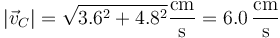 |\vec{v}_C|=\sqrt{3.6^2+4.8^2}\frac{\mathrm{cm}}{\mathrm{s}}=6.0\,\frac{\mathrm{cm}}{\mathrm{s}}