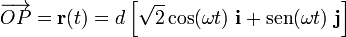 \overrightarrow{OP}=\mathbf{r} (t)=d \left[\sqrt{2}\cos (\omega t)\ \mathbf{i}+\mathrm{sen} (\omega t)\ \mathbf{j}\right]