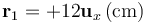 \mathbf{r}_1=+12\mathbf{u}_x\,\mathrm{(cm)}