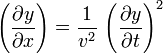 \left(\frac{\partial y}{\partial x}\right)=\frac{1}{v^2}\,\left(\frac{\partial y}{\partial t}\right)^2