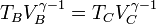 T_BV_B^{\gamma-1} = T_CV_C^{\gamma-1}\,