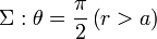\Sigma: \theta=\frac{\pi}{2}\,\mathrm{(}r>a\mathrm{)}