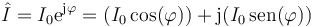 \hat{I}=I_0\mathrm{e}^{\mathrm{j}\varphi}=(I_0\cos(\varphi))+\mathrm{j}(I_0\,\mathrm{sen}(\varphi))