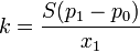 k = \frac{S(p_1-p_0)}{x_1}