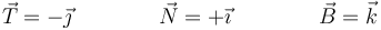 \vec{T}=-\vec{\jmath}\qquad\qquad \vec{N}=+\vec{\imath}\qquad\qquad \vec{B}=\vec{k}