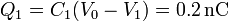 Q_1 = C_1(V_0 - V_1) = 0.2\,\mathrm{nC}