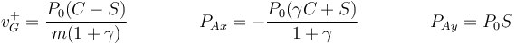 v_G^+=\frac{P_0(C-S)}{m(1+\gamma)}\qquad\qquad P_{Ax}=-\frac{P_0(\gamma C+S)}{1+\gamma}\qquad\qquad P_{Ay}=P_0S