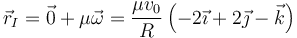 \vec{r}_I = \vec{0}+\mu\vec{\omega} = \frac{\mu v_0}{R}\left(-2\vec{\imath}+2\vec{\jmath}-\vec{k}\right)