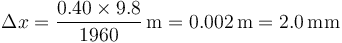 \Delta x=\frac{0.40\times 9.8}{1960}\,\mathrm{m}=0.002\,\mathrm{m}=2.0\,\mathrm{mm}