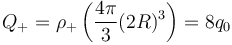 Q_+=\rho_+ \left(\frac{4\pi}{3}(2R)^3\right)=8q_0