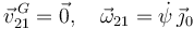 
\vec{v}^{\,G}_{21} = \vec{0}, \quad \vec{\omega}_{21} = \dot{\psi}\,\vec{\jmath}_0
