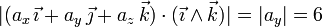 |(a_x\,\vec{\imath}+a_y\,\vec{\jmath}+a_z\,\vec{k})\cdot(\vec{\imath}\wedge\vec{k})|=|a_y|=6