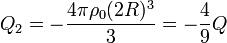 Q_2 = -\frac{4\pi\rho_0(2R)^3}{3} = -\frac{4}{9}Q