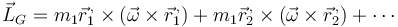 \vec{L}_G = m_1\vec{r}^{\,,}_1\times(\vec{\omega}\times\vec{r}_1^{\,,})+m_1\vec{r}^{\,,}_2\times(\vec{\omega}\times\vec{r}_2^{\,,}) + \cdots