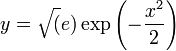 y = \sqrt(e)\exp\left(-\frac{x^2}{2}\right)