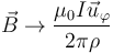 \vec{B} \to \frac{\mu _0I\vec{u}_\varphi}{2\pi \rho}