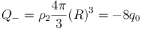 Q_-=\rho_2 \frac{4\pi}{3}(R)^3 = -8q_0