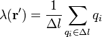 \lambda(\mathbf{r}') = \frac{1}{\Delta l}\sum_{q_i\in\Delta l} q_i