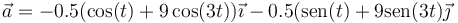 \vec{a}=-0.5(\cos(t)+9\cos(3t))\vec{\imath}-0.5(\mathrm{sen}(t)+9\mathrm{sen}(3t)\vec{\jmath}