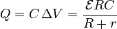 Q = C\,\Delta V = \frac{\mathcal{E}RC}{R+r}