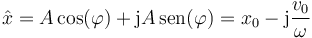 \hat{x}= A\cos(\varphi)+\mathrm{j}A\,\mathrm{sen}(\varphi)= x_0-\mathrm{j}\frac{v_0}{\omega}