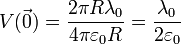 V(\vec{0})=\frac{2\pi R\lambda_0}{4\pi\varepsilon_0R}=\frac{\lambda_0}{2\varepsilon_0}