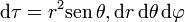 \mathrm{d}\tau = r^2\mathrm{sen}\,\theta,\mathrm{d}r\,\mathrm{d}\theta\,\mathrm{d}\varphi