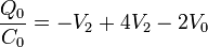 \frac{Q_0}{C_0}=-V_2+4V_2-2V_0